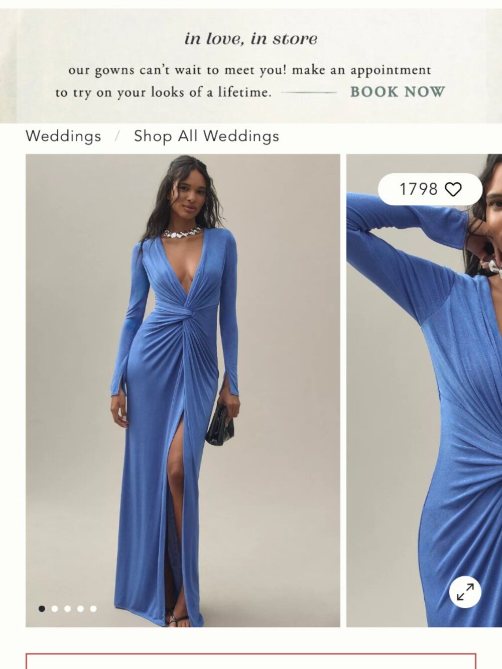 Anthropologie Long-Sleeve Blue Maxi Dress with Twist Front